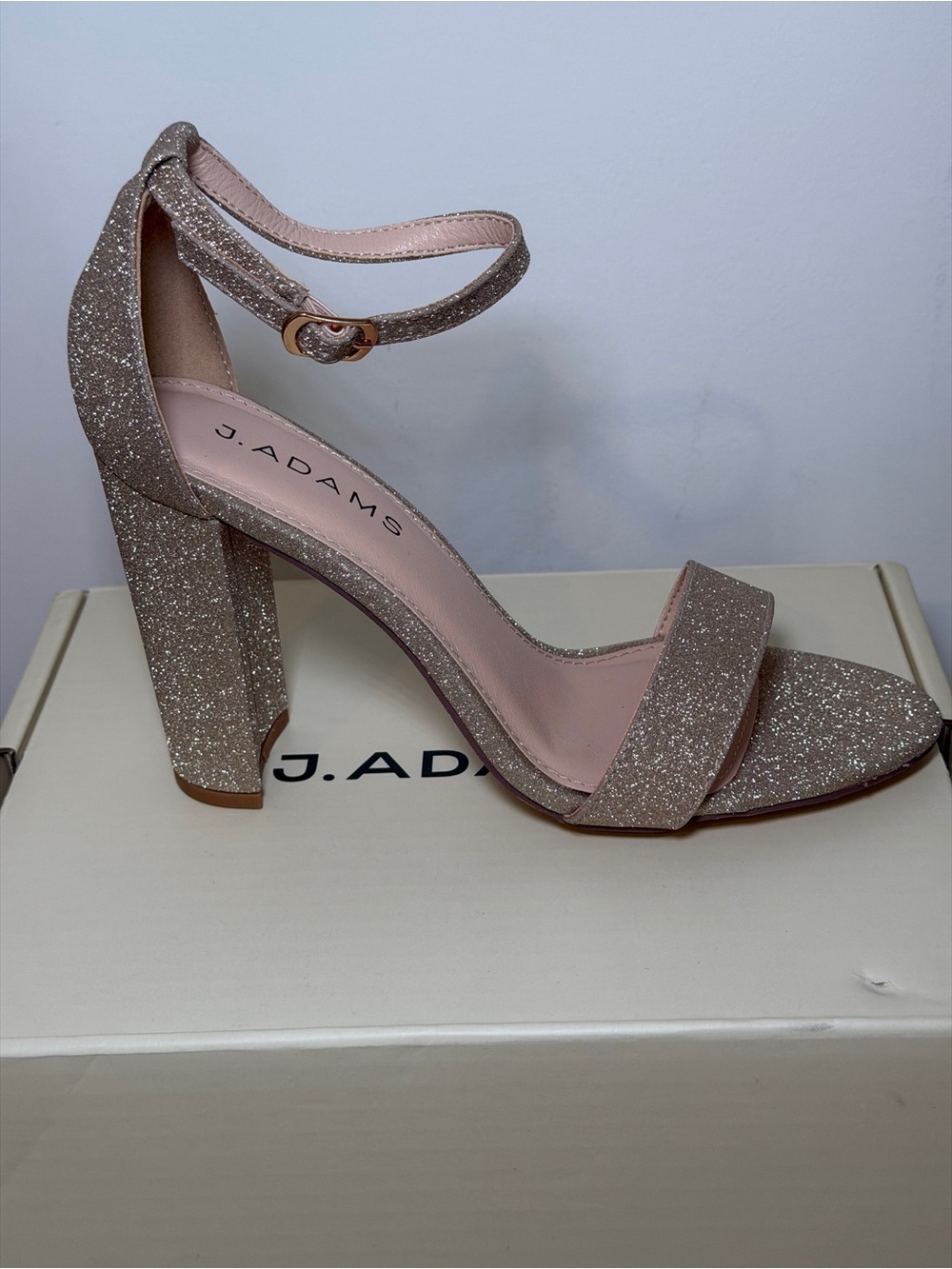 Adams Glitter Block Heel Sandal in Champagne Sparkle